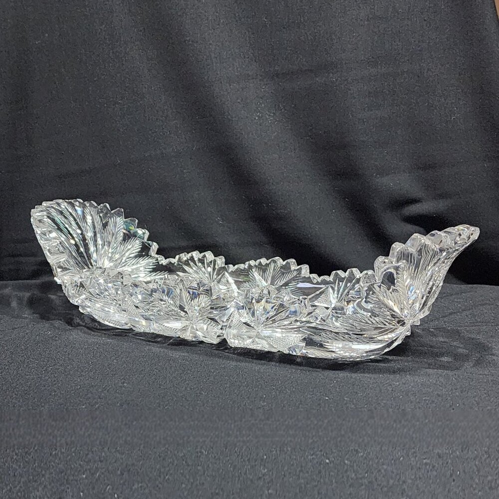Antique RARE American Brilliant Cut Crystal Glass Celery 12” x 4.25” Dish. - Picture 7 of 16